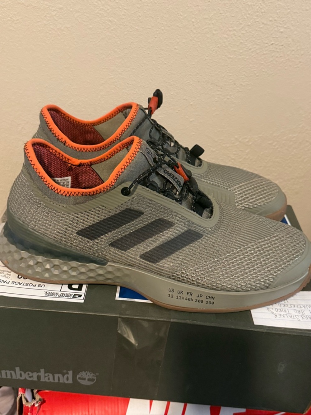 adidas Men’s Gray Athletic Sneakers with Orange Collar
